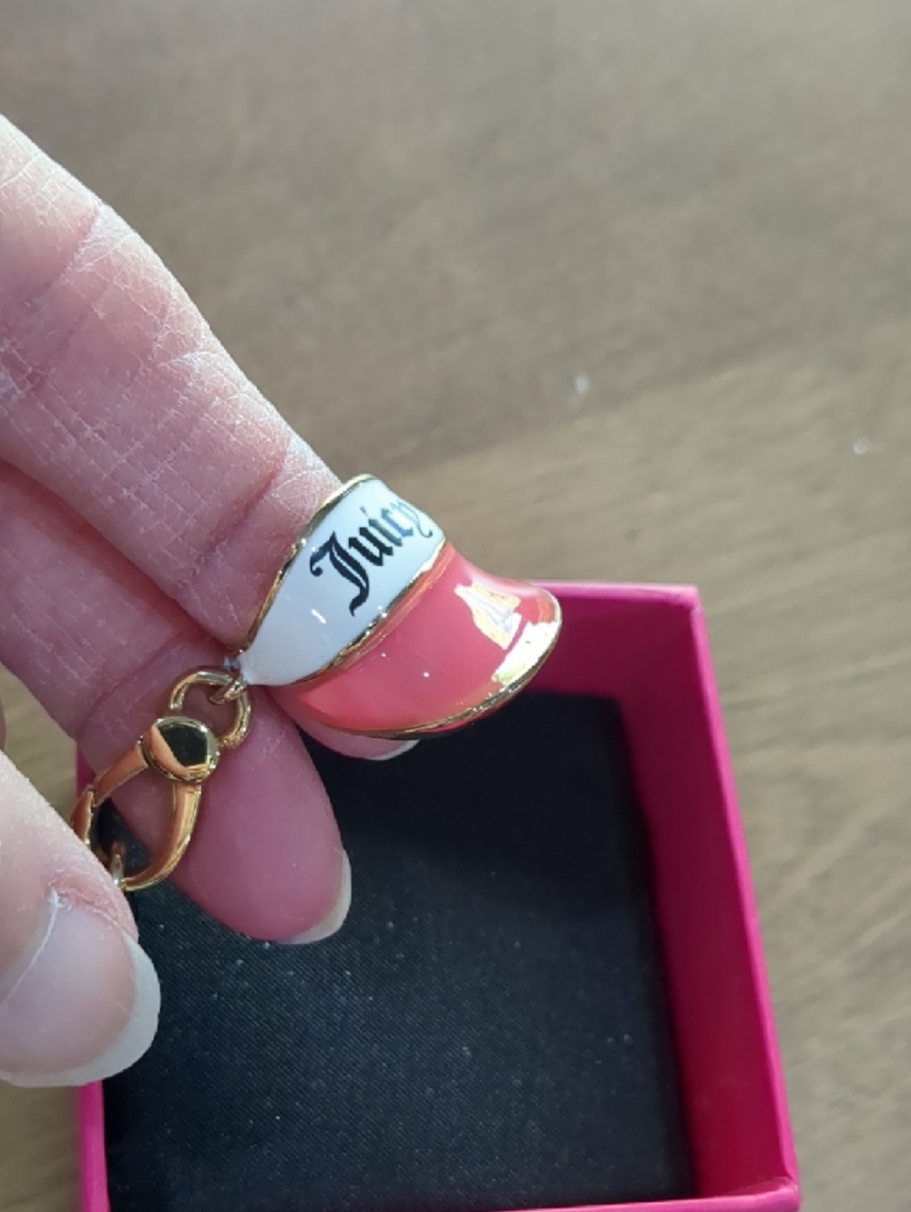 Juicy Couture Pink and White Visor Keychain Charm with Gold Hardware - Picture 4 of 7